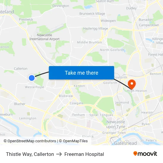 Thistle Way, Callerton to Freeman Hospital map