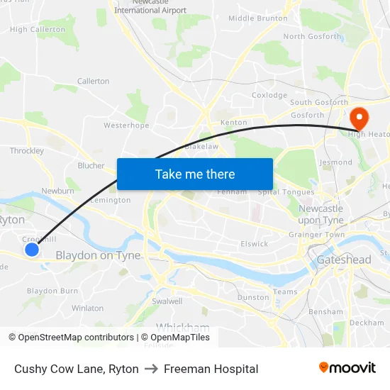 Cushy Cow Lane, Ryton to Freeman Hospital map