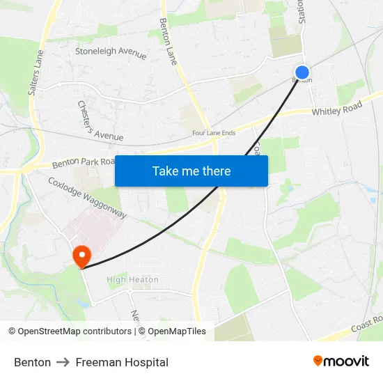 Benton to Freeman Hospital map