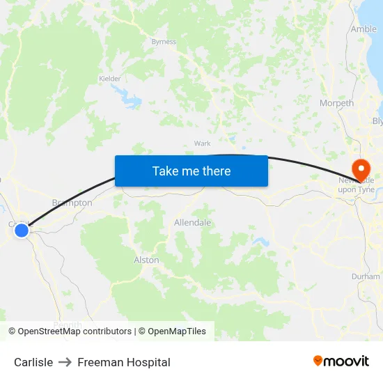 Carlisle to Freeman Hospital map