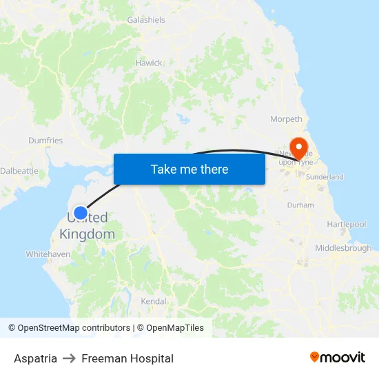 Aspatria to Freeman Hospital map