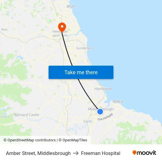 Amber Street, Middlesbrough to Freeman Hospital map