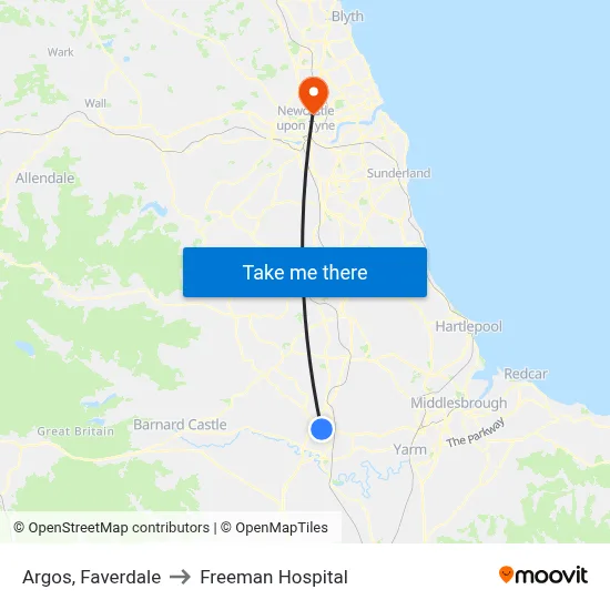 Argos, Faverdale to Freeman Hospital map