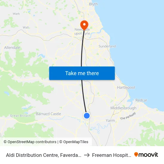 Aldi Distribution Centre, Faverdale to Freeman Hospital map