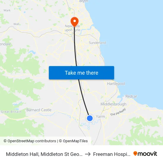 Middleton Hall, Middleton St George to Freeman Hospital map