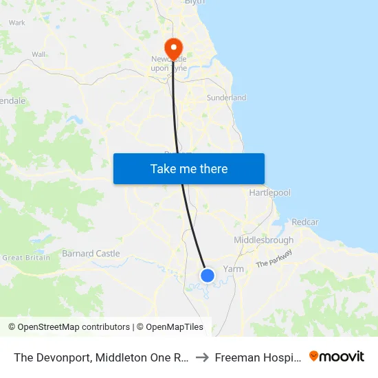 The Devonport, Middleton One Row to Freeman Hospital map