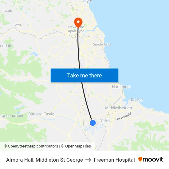 Almora Hall, Middleton St George to Freeman Hospital map