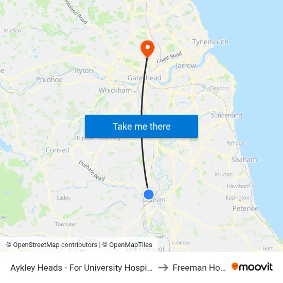 Aykley Heads - For University Hospital, Durham to Freeman Hospital map