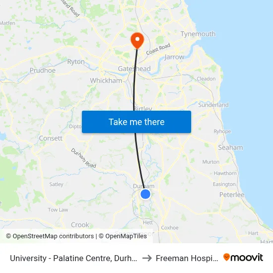 University - Palatine Centre, Durham to Freeman Hospital map