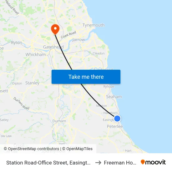Station Road-Office Street, Easington Colliery to Freeman Hospital map