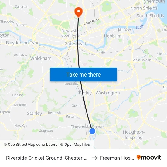 Riverside Cricket Ground, Chester-Le-Street to Freeman Hospital map