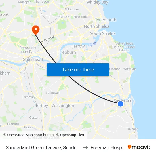 Sunderland Green Terrace, Sunderland to Freeman Hospital map