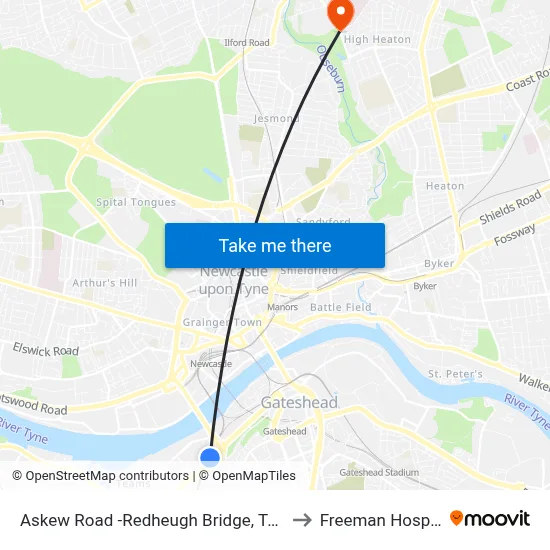 Askew Road -Redheugh Bridge, Teams to Freeman Hospital map