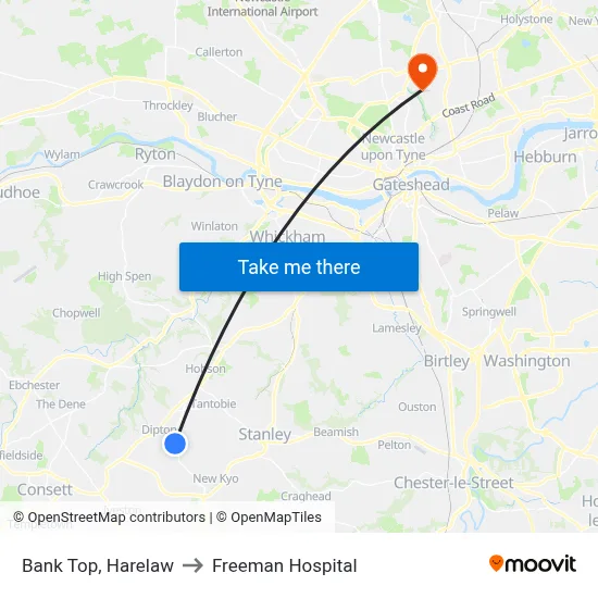 Bank Top, Harelaw to Freeman Hospital map