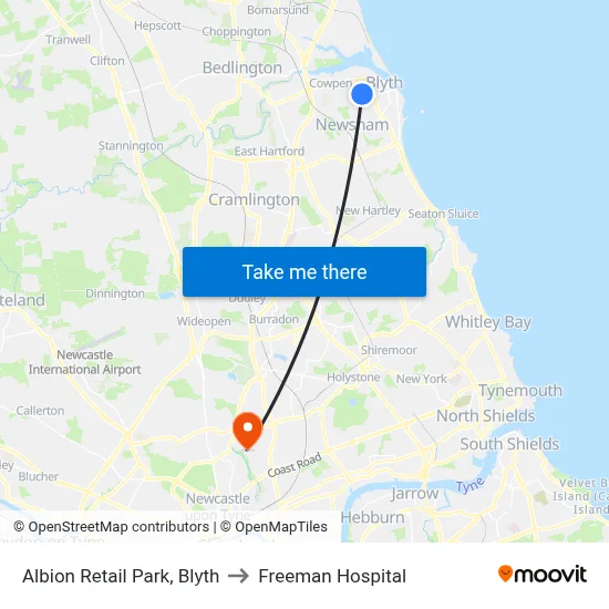 Albion Retail Park, Blyth to Freeman Hospital map