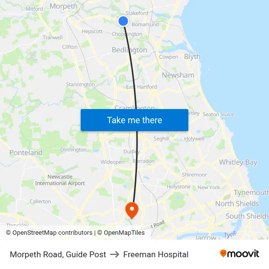 Morpeth Road, Guide Post to Freeman Hospital map