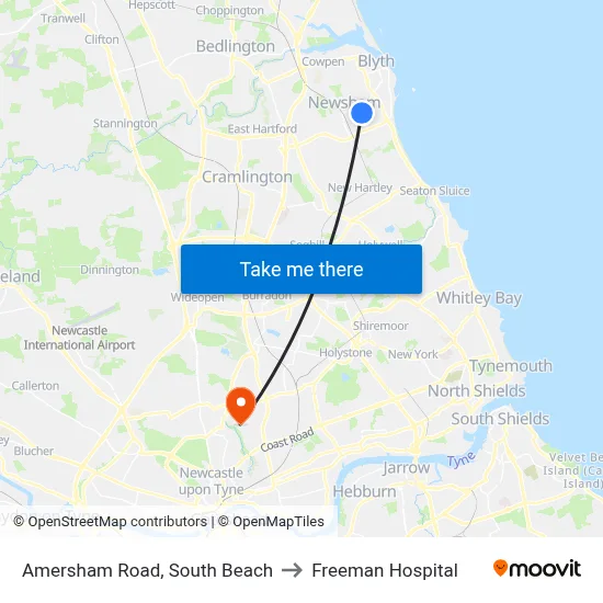 Amersham Road, South Beach to Freeman Hospital map