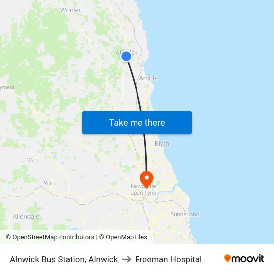 Alnwick Bus Station, Alnwick to Freeman Hospital map