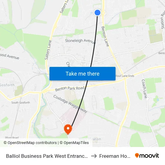 Balliol Business Park West Entrance, Benton to Freeman Hospital map