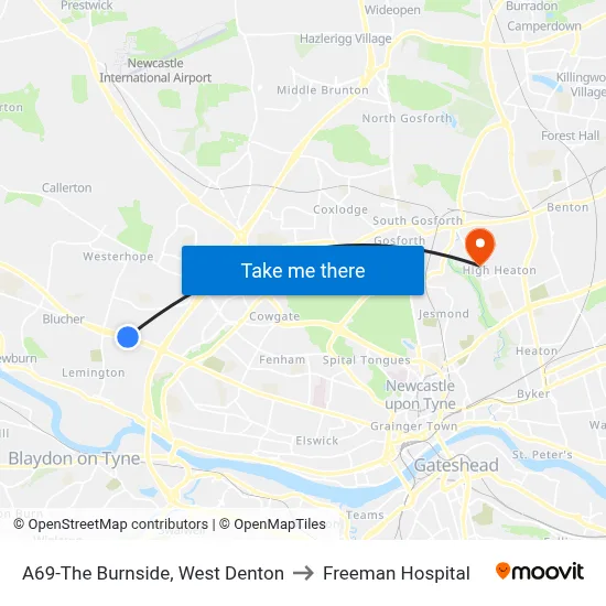 A69-The Burnside, West Denton to Freeman Hospital map
