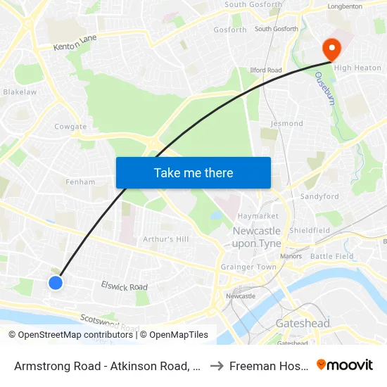 Armstrong Road - Atkinson Road, Benwell to Freeman Hospital map