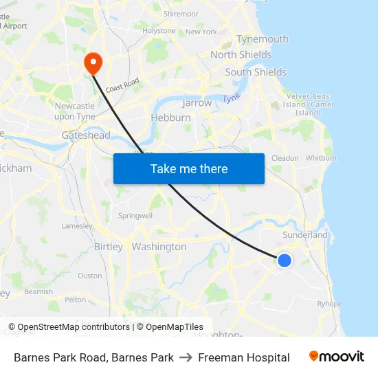 Barnes Park Road, Barnes Park to Freeman Hospital map