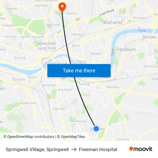 Springwell Village, Springwell to Freeman Hospital map