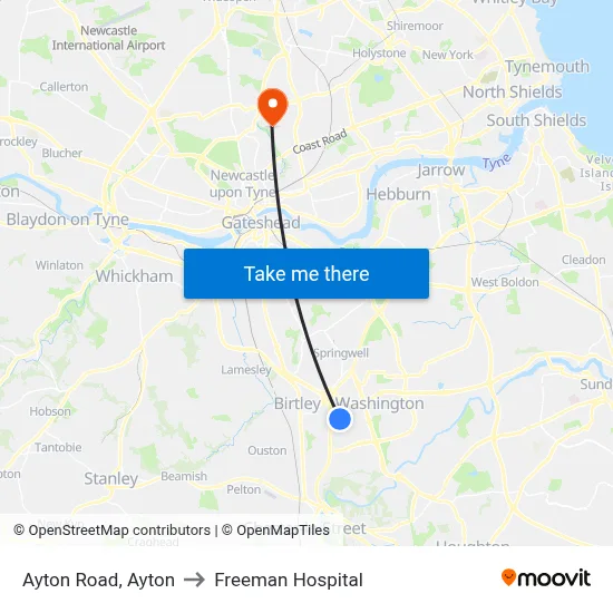 Ayton Road, Ayton to Freeman Hospital map