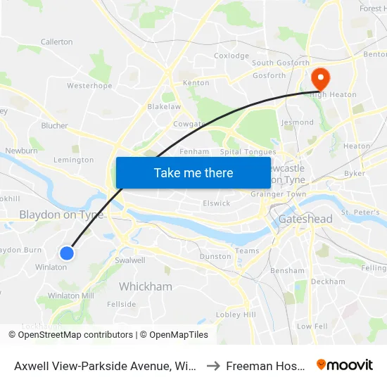 Axwell View-Parkside Avenue, Winlaton to Freeman Hospital map