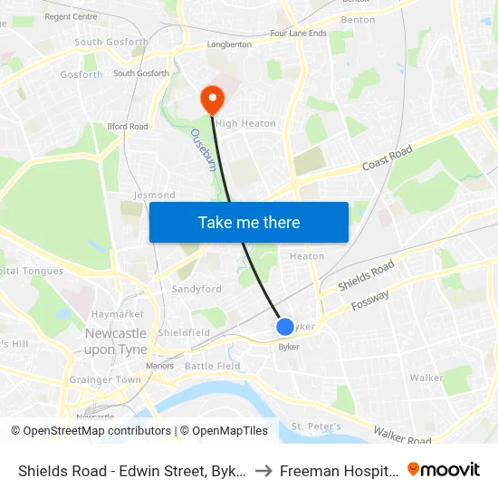 Shields Road - Edwin Street, Byker to Freeman Hospital map
