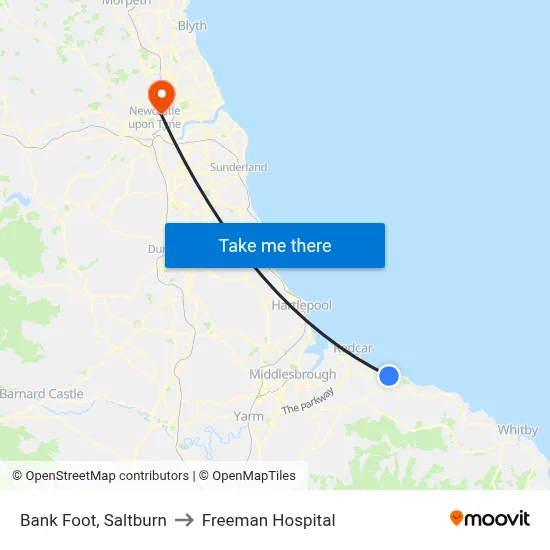 Bank Foot, Saltburn to Freeman Hospital map