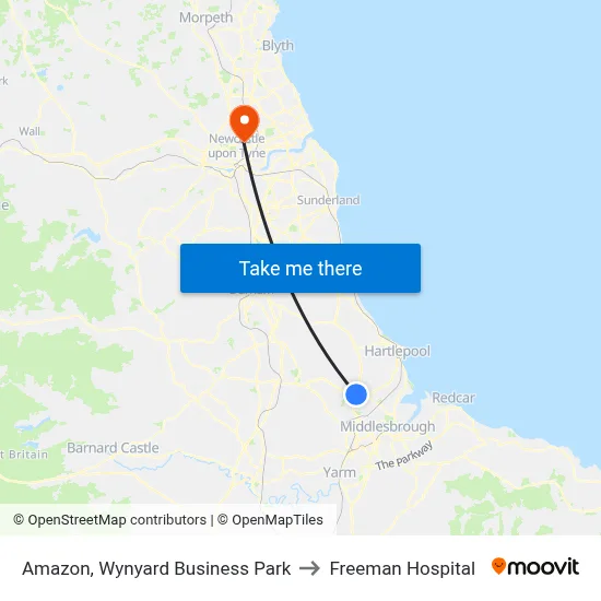 Amazon, Wynyard Business Park to Freeman Hospital map