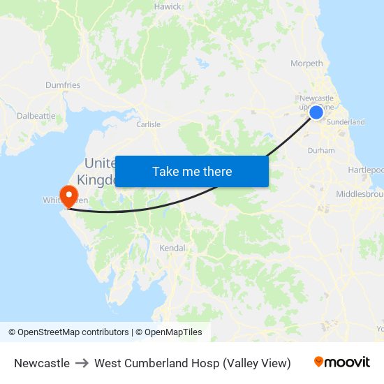 Newcastle to West Cumberland Hosp (Valley View) map