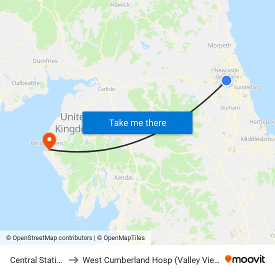 Central Station to West Cumberland Hosp (Valley View) map