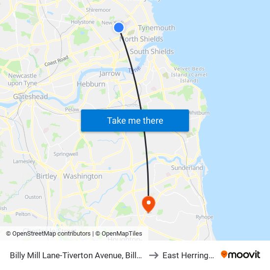 Billy Mill Lane-Tiverton Avenue, Billy Mill to East Herrington map