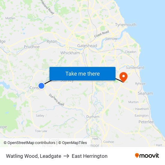 Watling Wood, Leadgate to East Herrington map