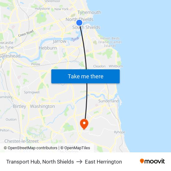 Transport Hub, North Shields to East Herrington map