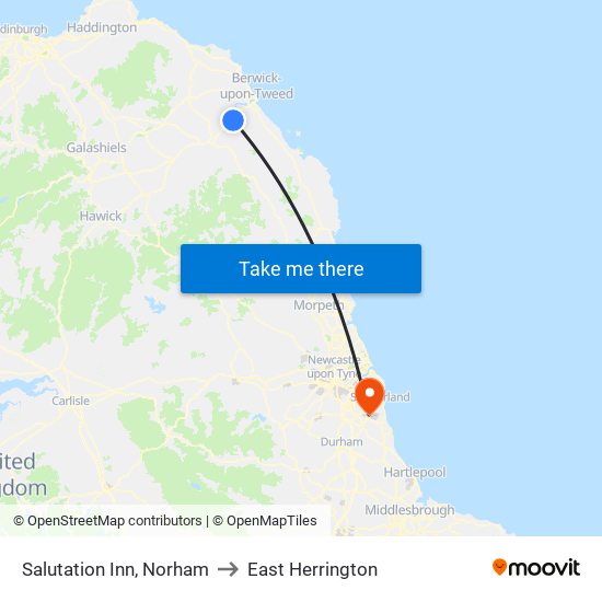 Salutation Inn, Norham to East Herrington map