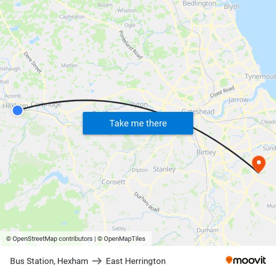 Bus Station, Hexham to East Herrington map