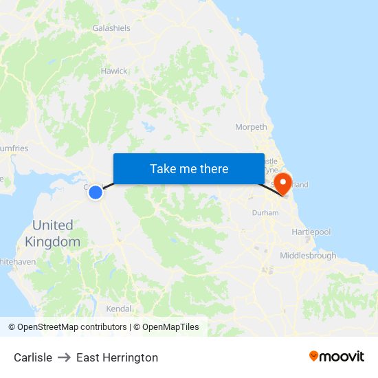 Carlisle to East Herrington map