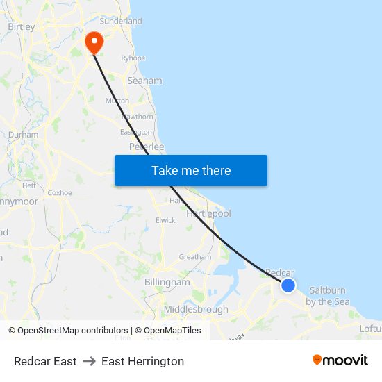 Redcar East to East Herrington map