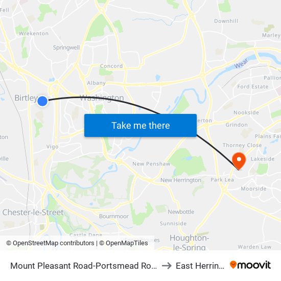 Mount Pleasant Road-Portsmead Road, Birtley to East Herrington map