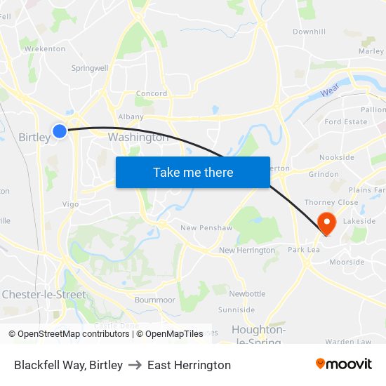 Blackfell Way, Birtley to East Herrington map