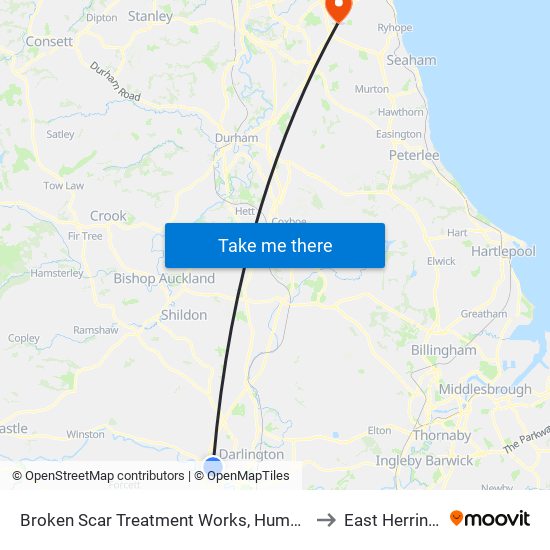 Broken Scar Treatment Works, Hummersknott to East Herrington map