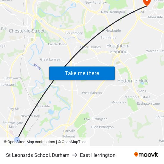 St Leonards School, Durham to East Herrington map