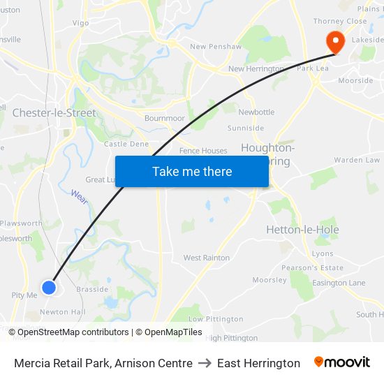 Mercia Retail Park, Arnison Centre to East Herrington map