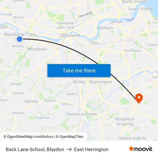 Back Lane-School, Blaydon to East Herrington map