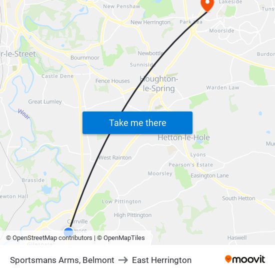 Sportsmans Arms, Belmont to East Herrington map