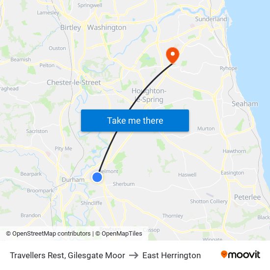 Travellers Rest, Gilesgate Moor to East Herrington map