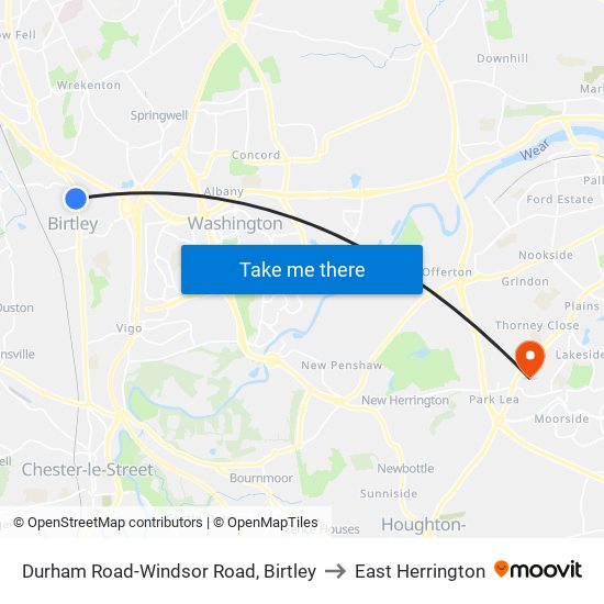 Durham Road-Windsor Road, Birtley to East Herrington map